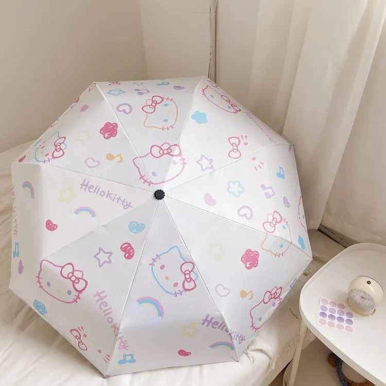 御夏hellokitty全自动雨伞晴雨两用可爱防晒黑胶小学生加固太阳伞