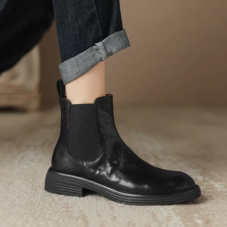 香港羊皮断码清仓切尔西靴女平底2025秋冬季新款厚底加绒真皮短靴