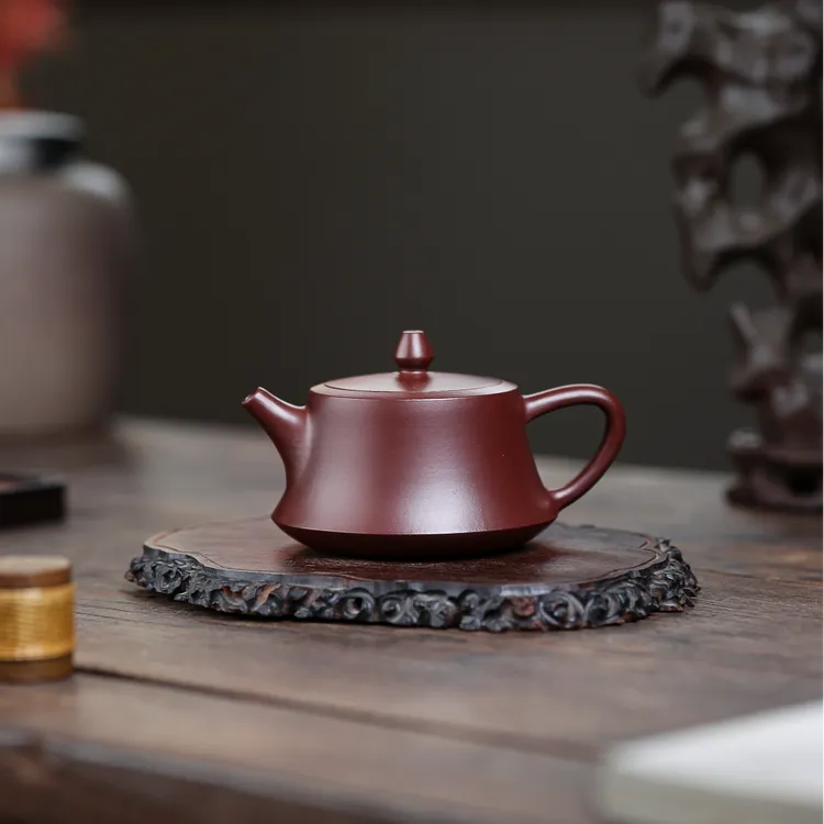 【艺术馆严选】宜兴原矿紫袍玉砂柱础壶 手工制作 容量180CC