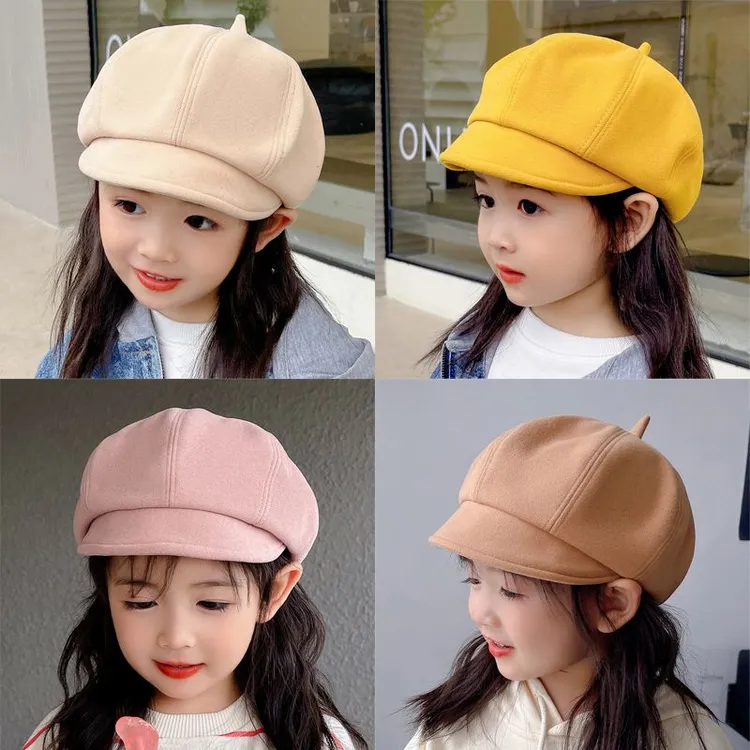 儿童贝雷帽洋气百搭女童蓓蕾帽秋冬八角画家帽女孩韩版可爱英伦