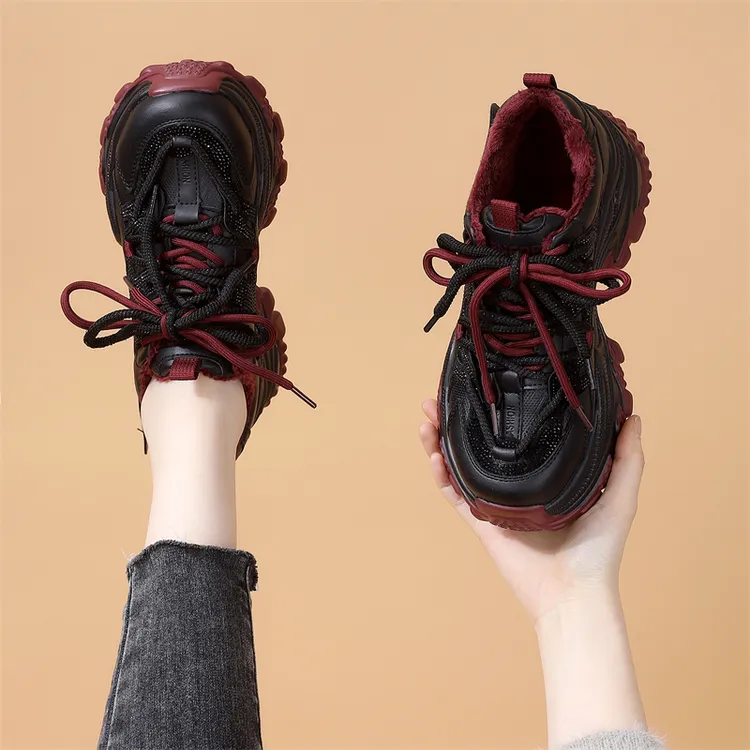 爆款软皮增高百搭老爹鞋女2025春秋新款水钻松糕厚底运动休闲鞋