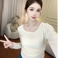 【豌豆】长袖t恤 白色上衣设计感百搭圆领打底衫2024新款春秋