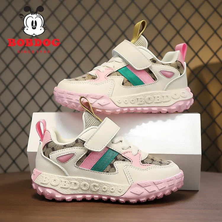 巴布豆女童鞋子2025春秋新款皮面网面软底耐磨公主儿童运动鞋百搭