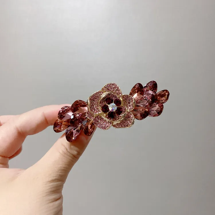 泛思花朵重工7公分中号弹黄夹马尾半披发夹001