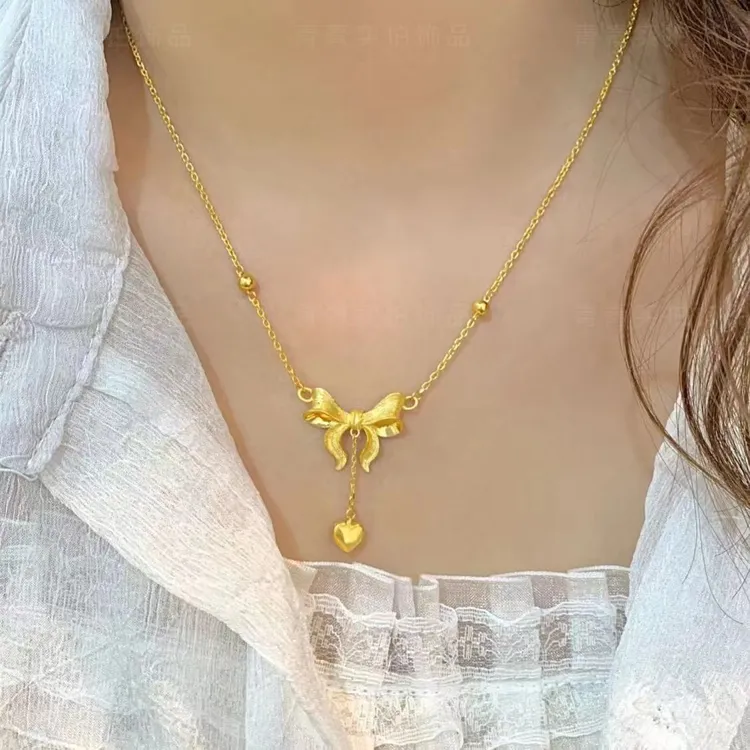 铜吊坠 时尚甜美气质在逃公主爱心蝴蝶结项链坠链精致百搭锁骨链