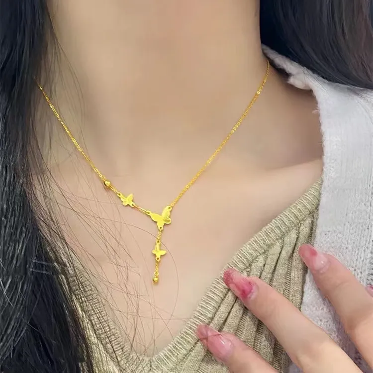 铜吊坠 轻奢时尚百搭气质蝴蝶流苏项链小众高级感女款不掉色坠链