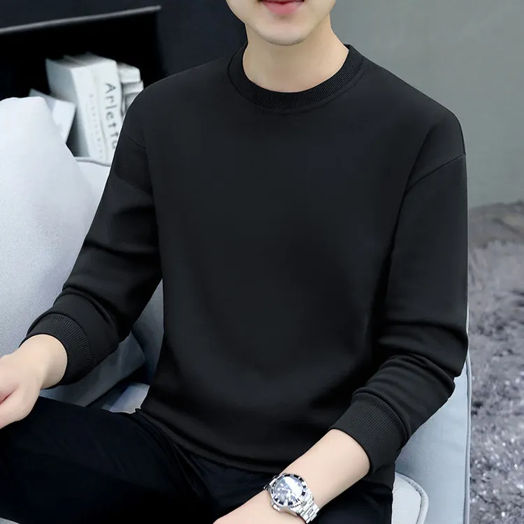 重磅卫衣男长袖体恤2024秋季新款宽松圆领纯色内搭打底衫T恤上衣
