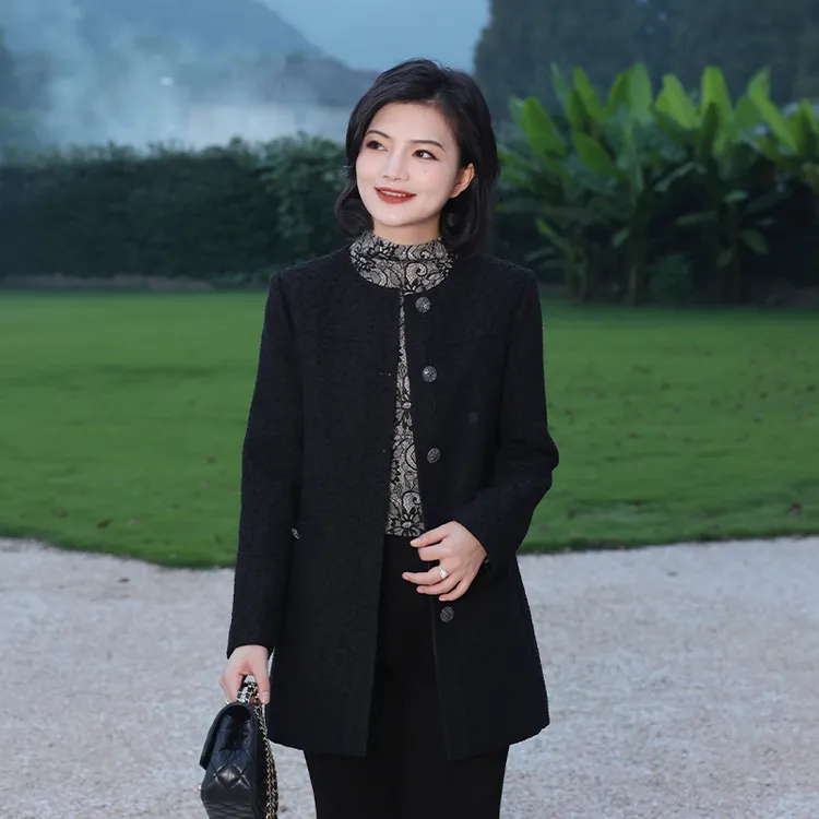 枫竺阿楠anan 芳庭小雅 法式黑色小香风单排扣中长款气质外套女秋