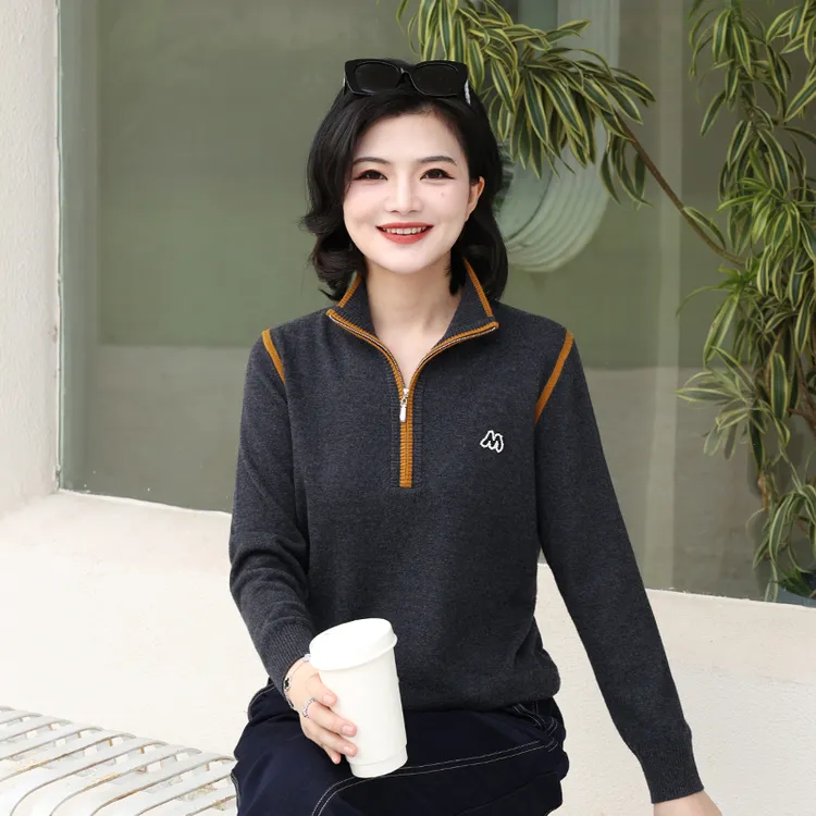枫竺阿楠anan 复古日记 全羊毛半拉链撞色立领毛衣针织衫女秋季
