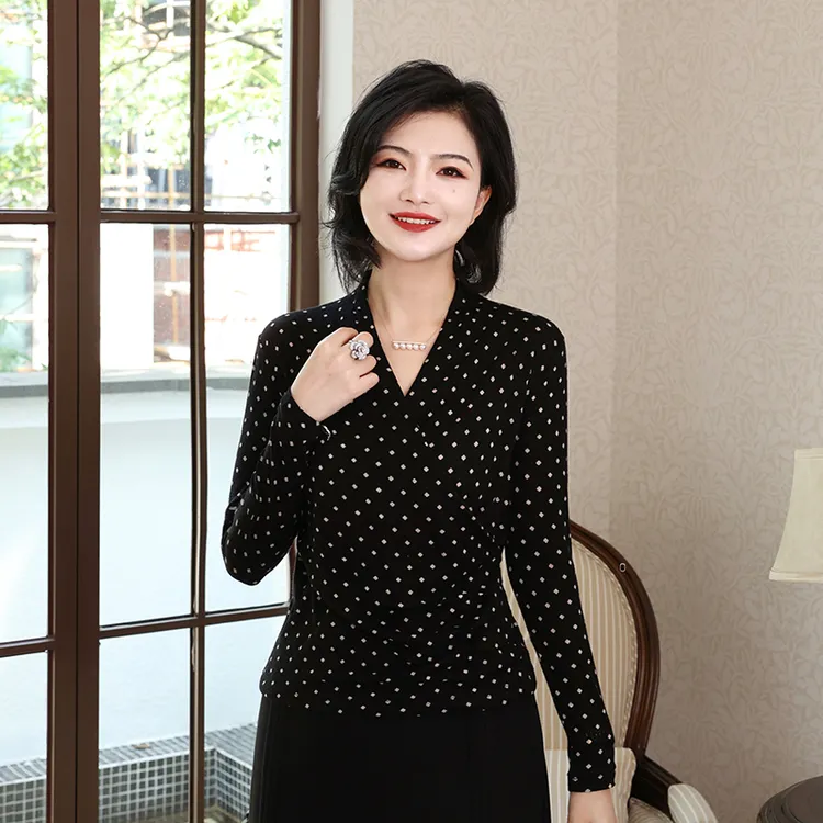枫竺阿楠anan 心动波点 100绵羊毛波点v领长袖针织小衫上衣女春秋