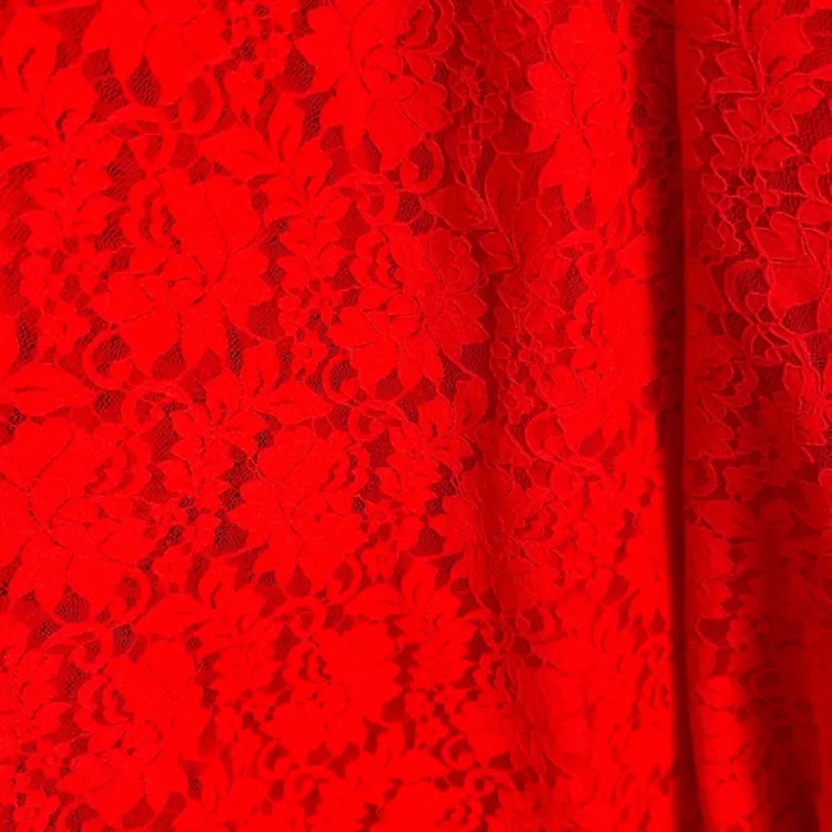 新款高弹加密网眼镂空蕾丝大红色婚纱礼服（定制类不支持7天）