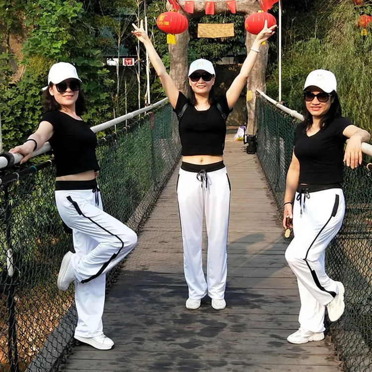 炅妍高能感广场舞裤子女夏季新运动裤白色速干鬼步套装薄款舞蹈裤