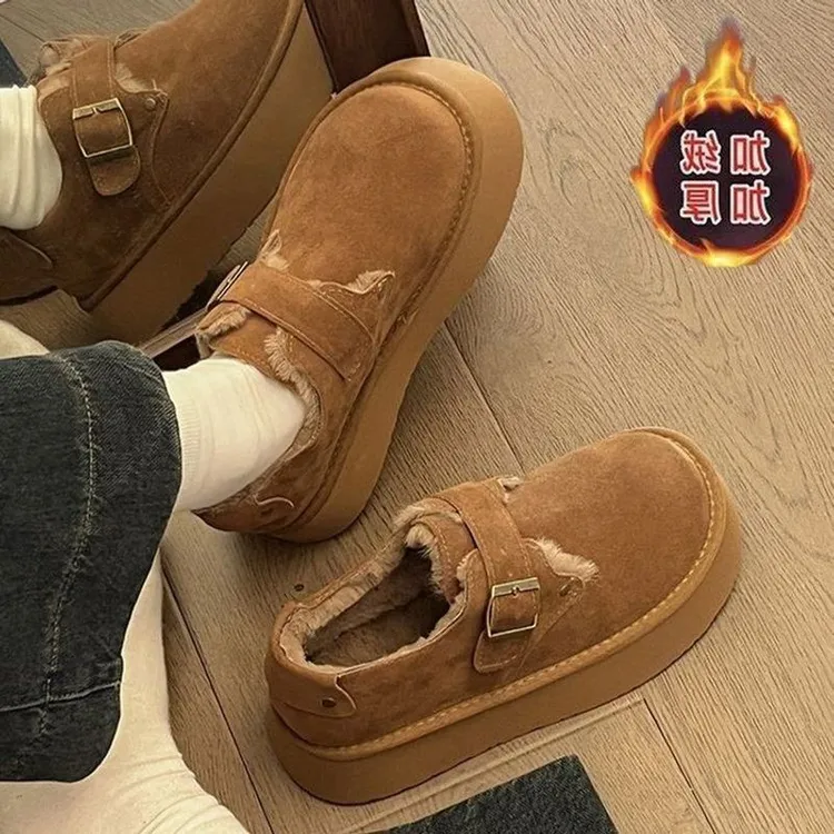 女2024新款脚蹬穿冬季雪地一鞋增高加绒外厚底勃肯靴