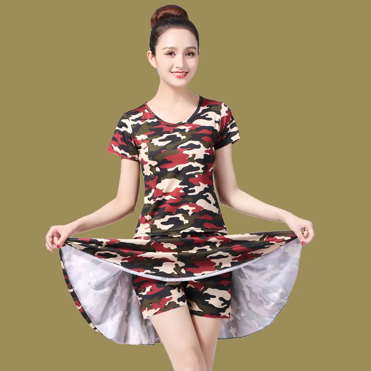广场舞服装2024水兵舞服装新款套装女中老年迷彩舞服夏季舞蹈演出