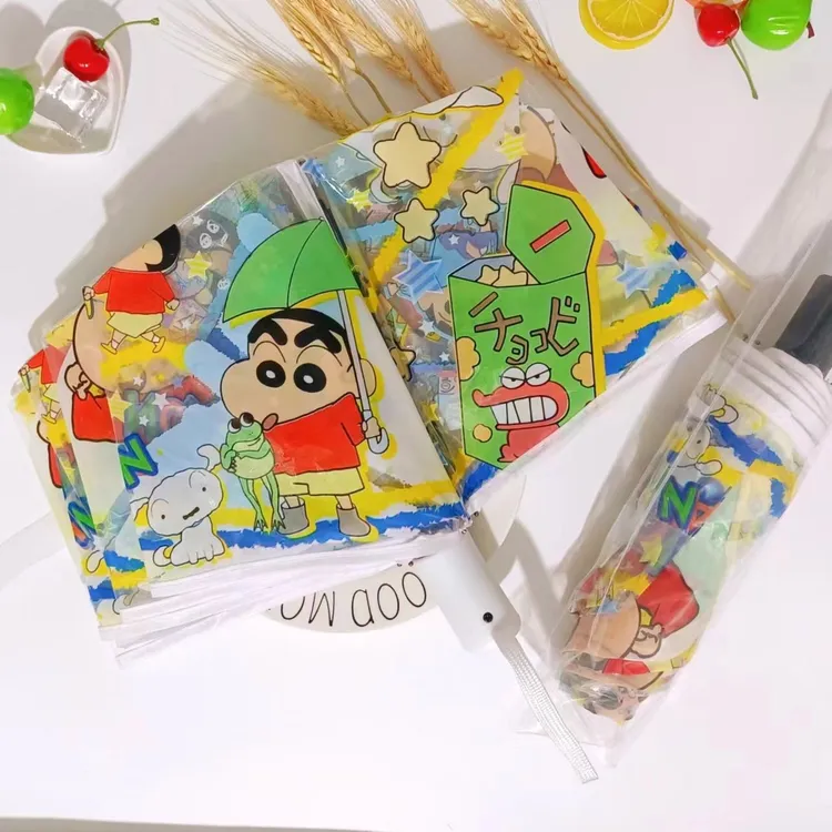 蜡笔小新全自动折叠透明雨伞学生韩国三折手动清新结实耐用加厚