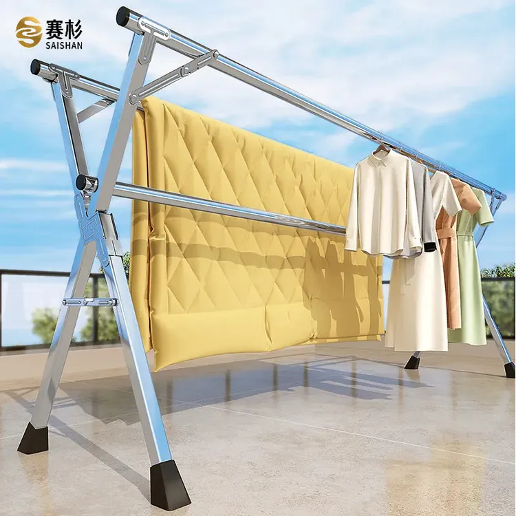 不锈钢折叠晾衣架落地室内外阳台卧室凉衣架晒被子神器家用晾衣杆