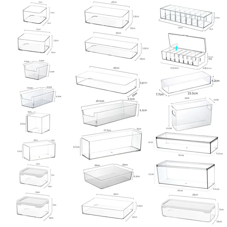 桌面收纳盒厨房抽屉内置分格透明亚克力窄长条化妆品工位长方形