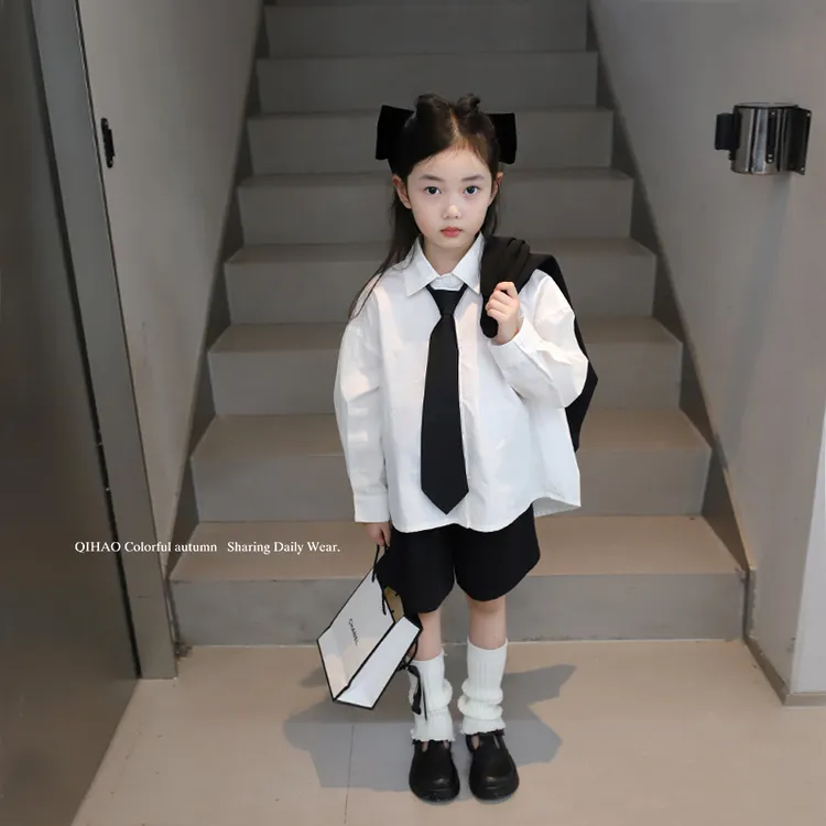 女童白衬衫2025春秋新款韩版JK服学院风翻领纯棉长袖大童洋气女孩