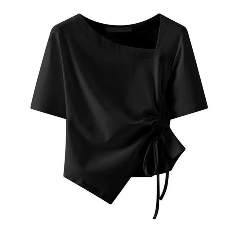 休闲洋气短款短袖设计女士显瘦夏季新款小众不规则上衣紧身ins潮