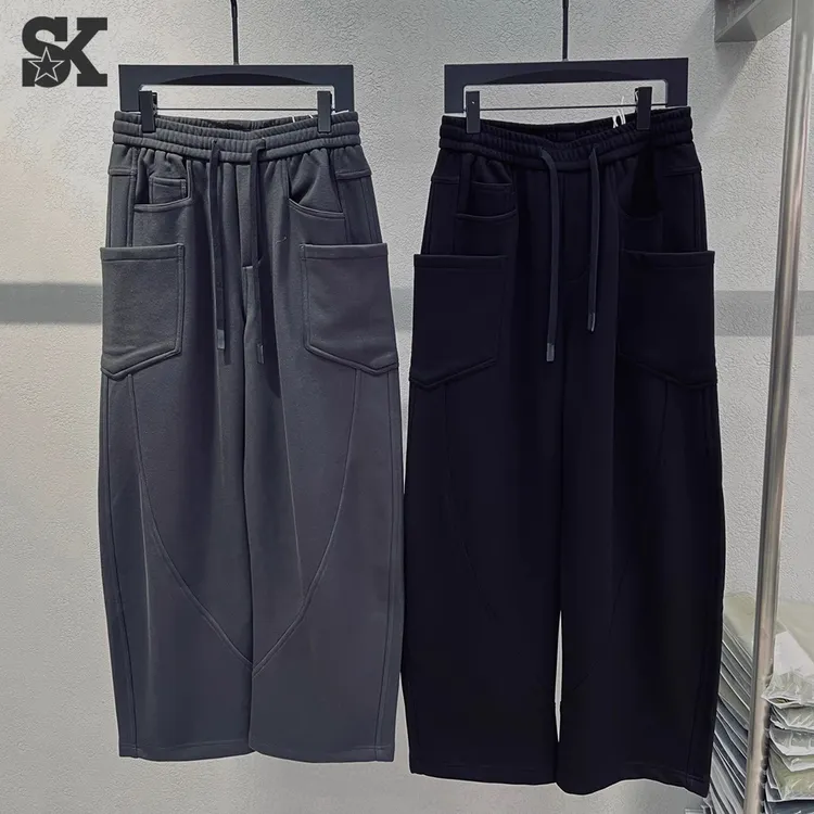 SEKE/三克 美式潮牌弯刀裤男冬季加绒保暖多口袋青年阔腿休闲裤子