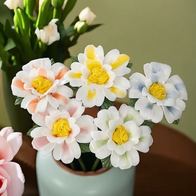 手工花朵陶瓷仿真花绢花牡丹花假花花艺客厅餐厅摆件装饰花陶瓷花