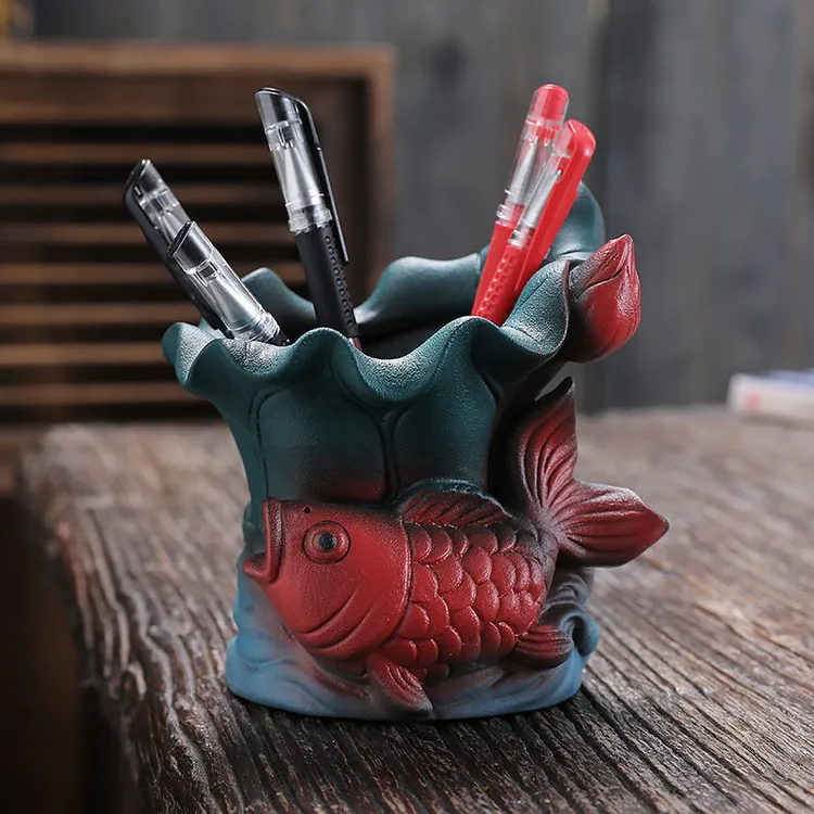 陶瓷笔筒摆件高颜值手工个性简约办公桌面文具收纳盒多功能小摆件