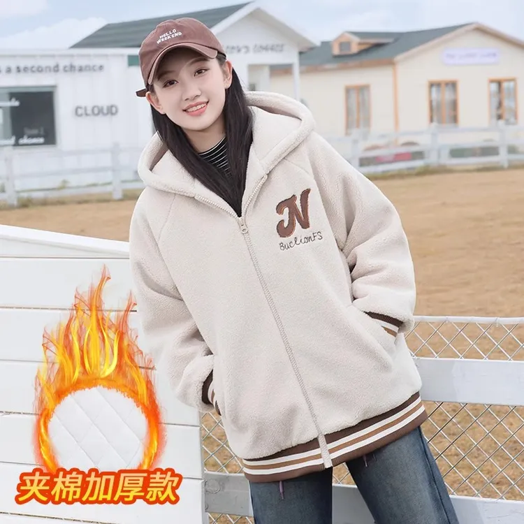 少女冬装羊羔毛绒外套2025年新款加厚时尚初高中学生棉服女秋冬季