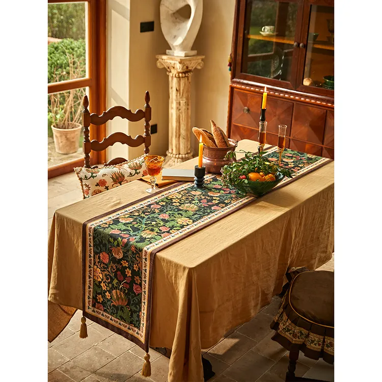 蜡笔派卷草桌旗美式复古风桌旗高级轻奢感茶几斗柜电视柜百搭盖布