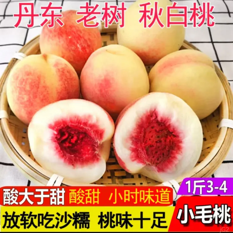 丹东丹东河口秋白桃红心桃酸甜可口现摘现发超大水果桃子小白桃