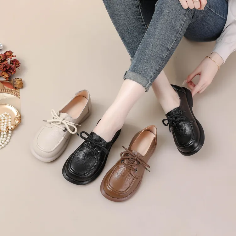 新款单鞋乐福鞋牛皮软底英伦风平底春秋舒适休闲百搭复古圆头