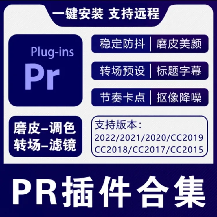 Pr磨皮转场特效字幕降噪实用影视程序自动调色插件合集