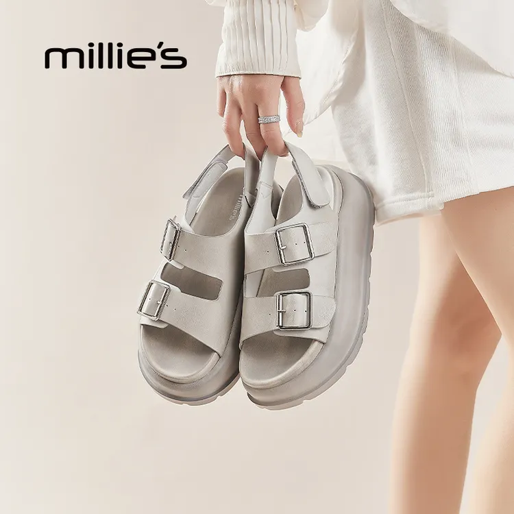 MILLIE'S/妙丽露趾厚底沙滩凉鞋魔术贴女鞋防水台女鞋子夏季新款