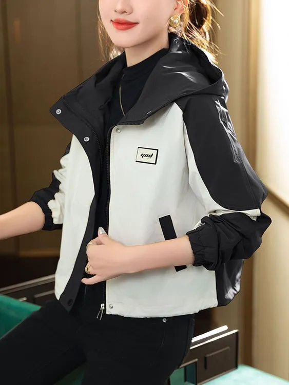 春装小个子拼色外套上衣女2024新款韩版宽松显瘦减龄设计感上衣潮