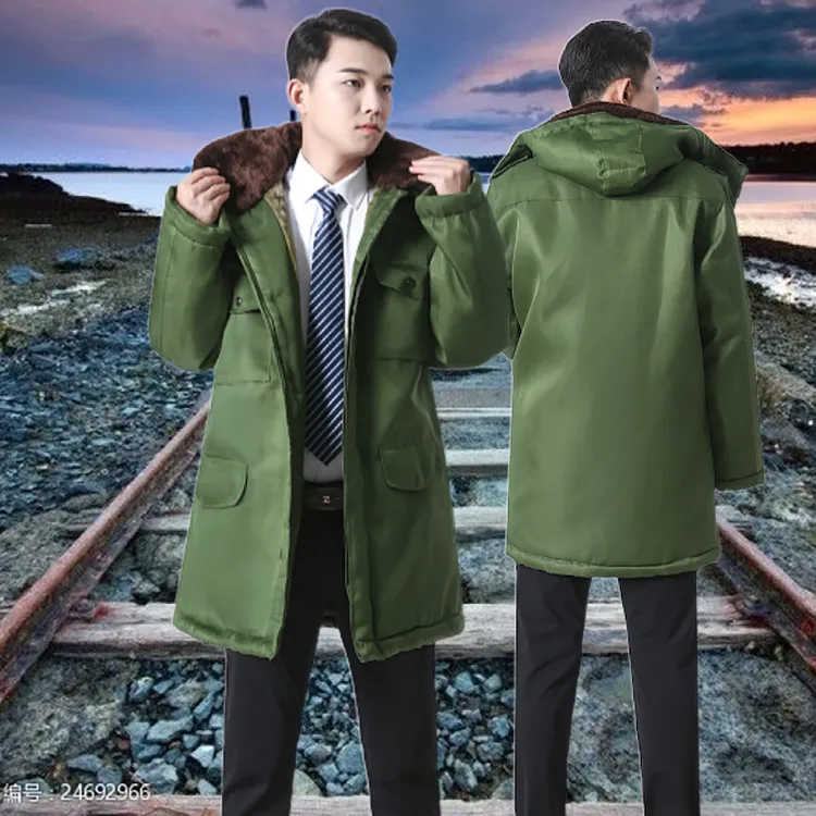 冬季加长加厚军大衣男中长款棉大衣保暖棉巡夜士兵加绒冬季军大衣