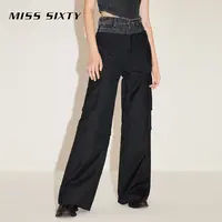 【贤哥专享】Miss Sixty秋季新款休闲裤女复古呢料拼接工装风口袋阔