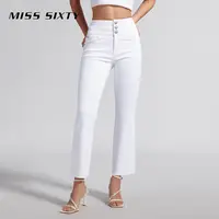 【贤哥专享】Miss Sixty春季新款牛仔裤女含桑蚕丝三环高腰显瘦白色