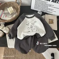 秋季新款儿童卫衣套装卡通圆领卫衣洋气运动风休闲男童卫裤两件套
