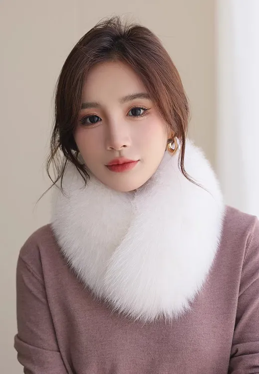 韩版仿狐狸毛围脖吸扣磁力狐狸毛领子百搭短款围巾脖套女冬假领子