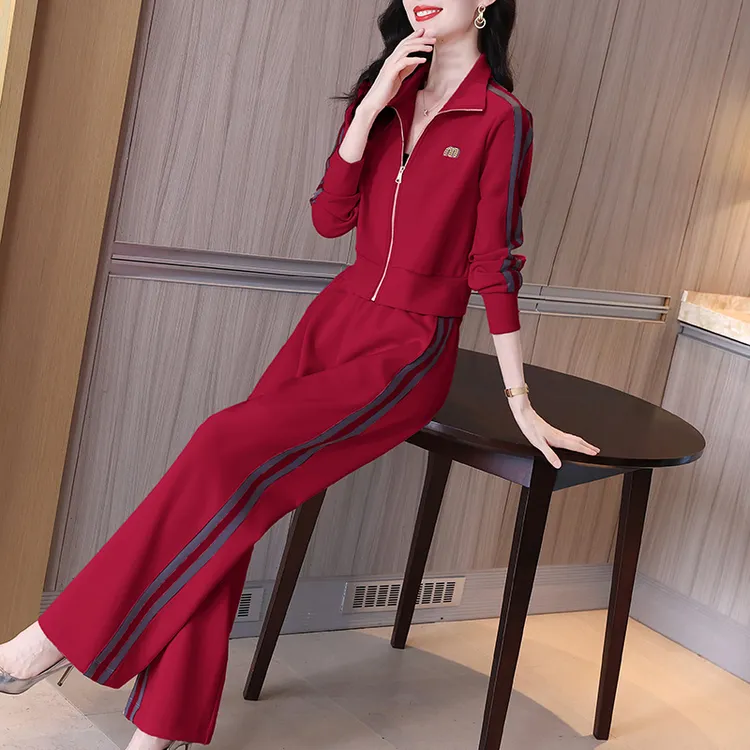 洋气运动套装女早春2025新款高端气质名嫒长袖短外套阔腿裤两件套