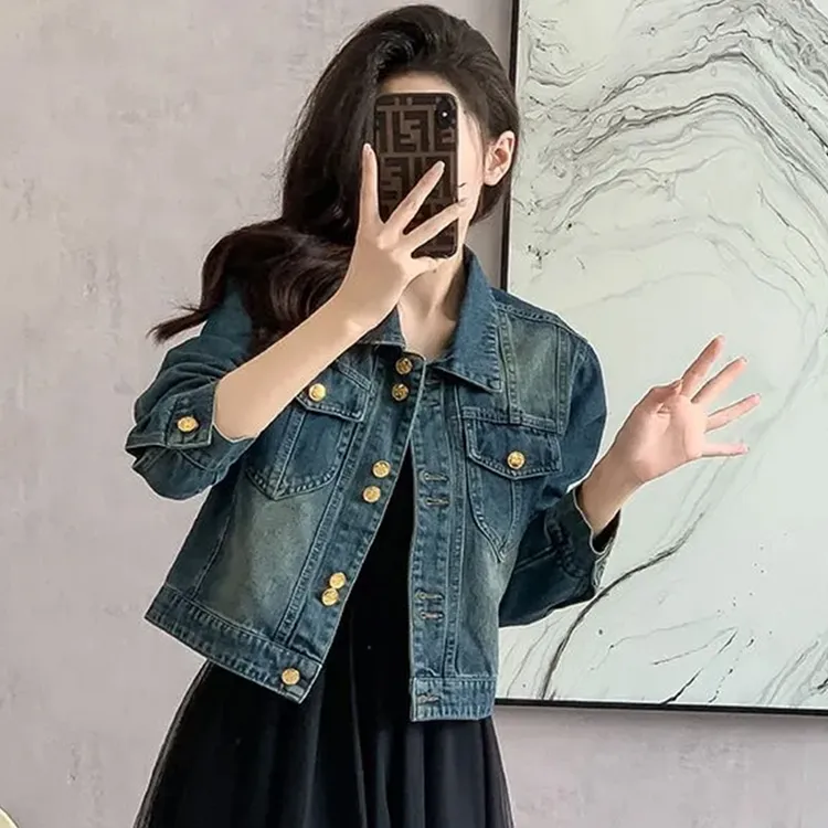 复古牛仔外套女春秋新款宽松显瘦减龄法式时尚设计感短款夹克上衣