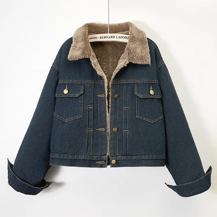 加绒加厚牛仔外套女2024冬季新款宽松显瘦百搭夹克复古蓝港味棉服