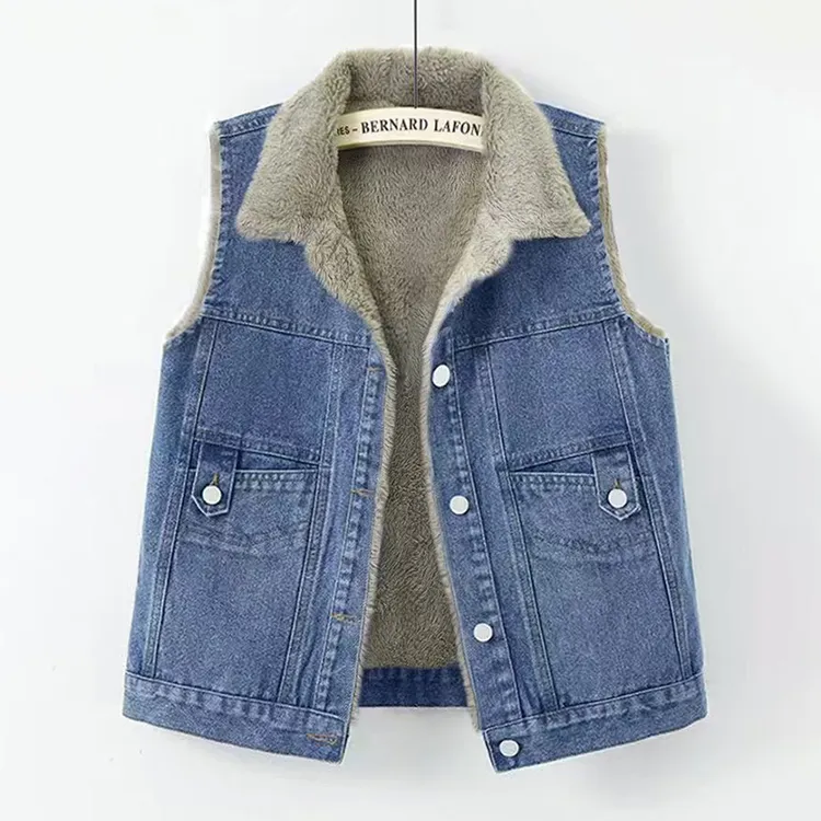 2025秋冬新款加绒加厚牛仔马甲女大口袋百搭休闲百搭宽松洋气马夹