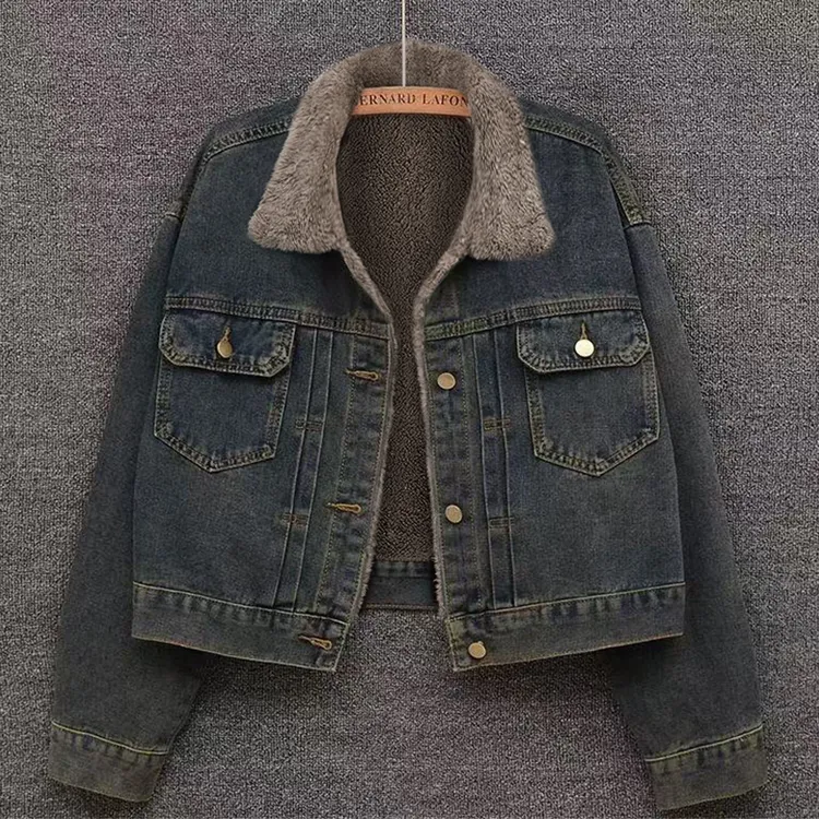 加绒加厚牛仔外套女2024冬季新款宽松显瘦百搭夹克复古蓝保暖棉服
