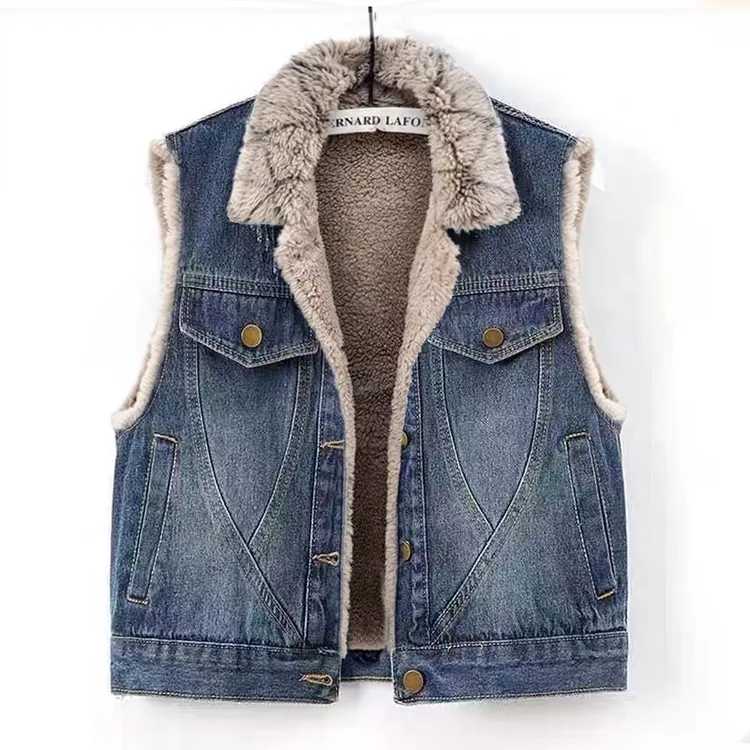加绒加厚牛仔棉衣马甲女短款2025年冬季新款百搭无袖保暖背心坎肩