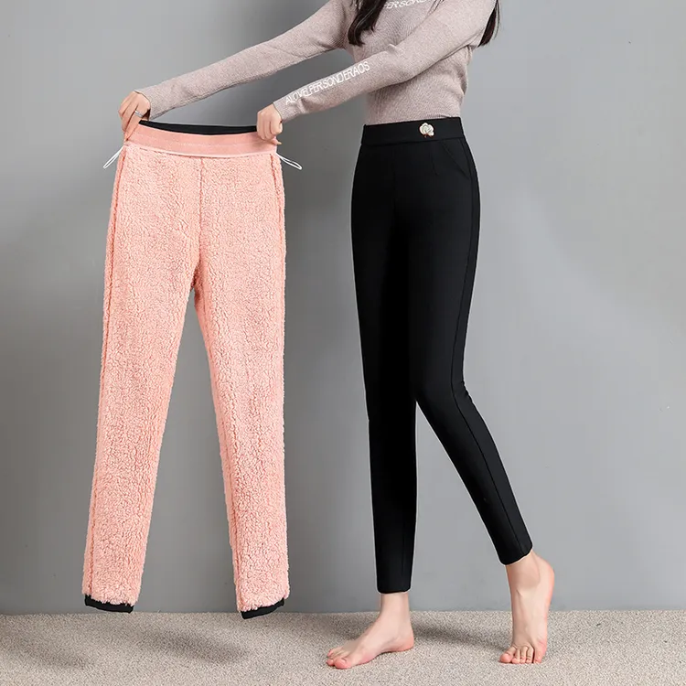 网红女款黑色裤子女士冬季外穿加绒加厚棉裤高腰大码云朵绒保暖裤