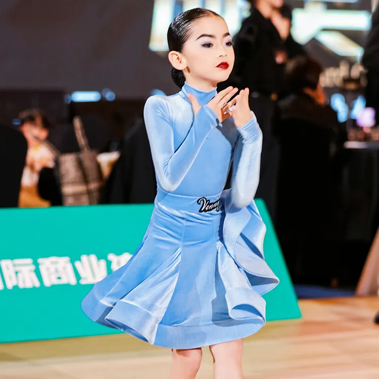 薇妮舞美拉丁舞比赛规定服丝绒女童专业赛服服秋冬超薄丝绒