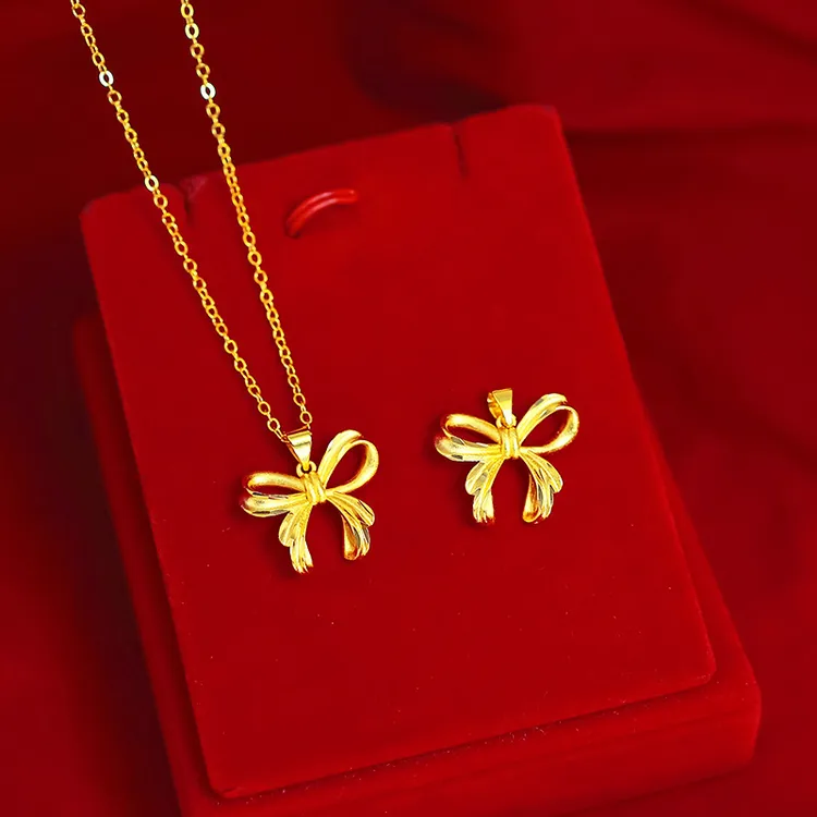 铜合金项链 时尚气质百搭蝴蝶结吊坠 经典磨砂精致蝴蝶结女士项链