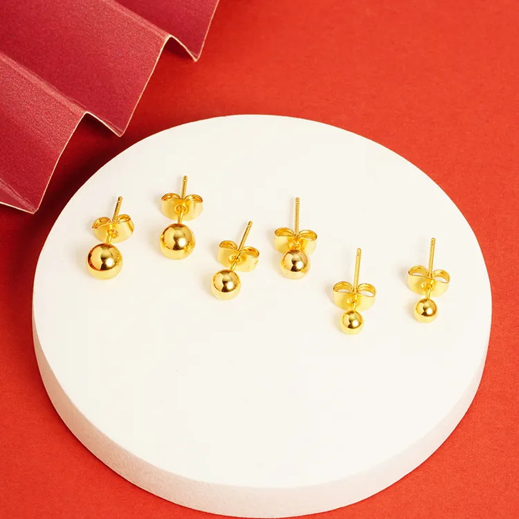 铜合金耳饰 时尚亮面简约小圆珠耳钉 光面豆豆耳饰百搭女气质饰品