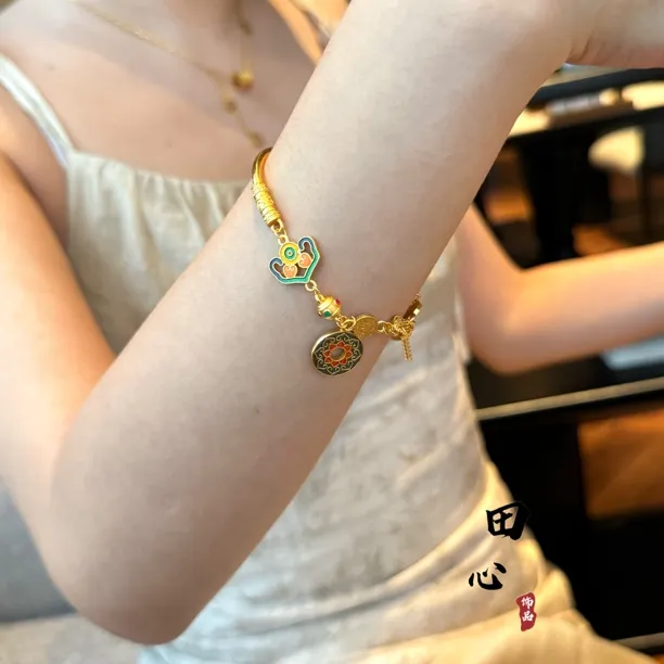 铜合金手链 设计师款-福牌珐琅彩工艺半镯流苏国风轻奢新中式手链