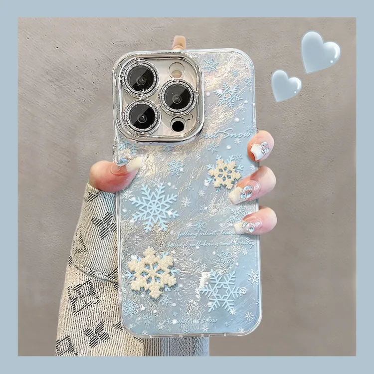 冬季雪花公仔适用苹果vivo华为oppo小米iPhone16精孔冰川纹手机壳
